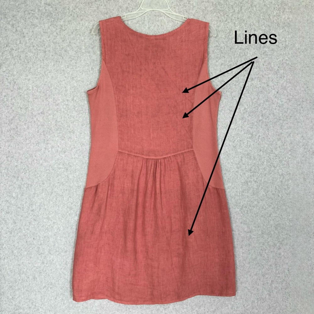 Lungo L'Arno 100% Linen Dress Womens Large Lagenlook Shift Pockets Rosette READ - Picture 7 of 14